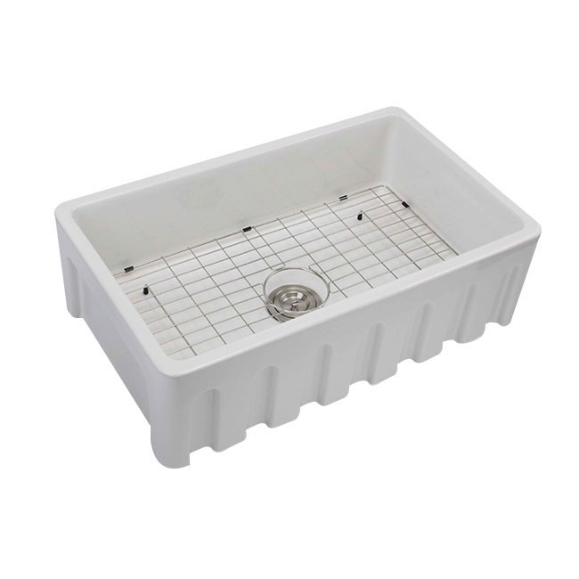 Fregadero de granja de porcelana blanca
